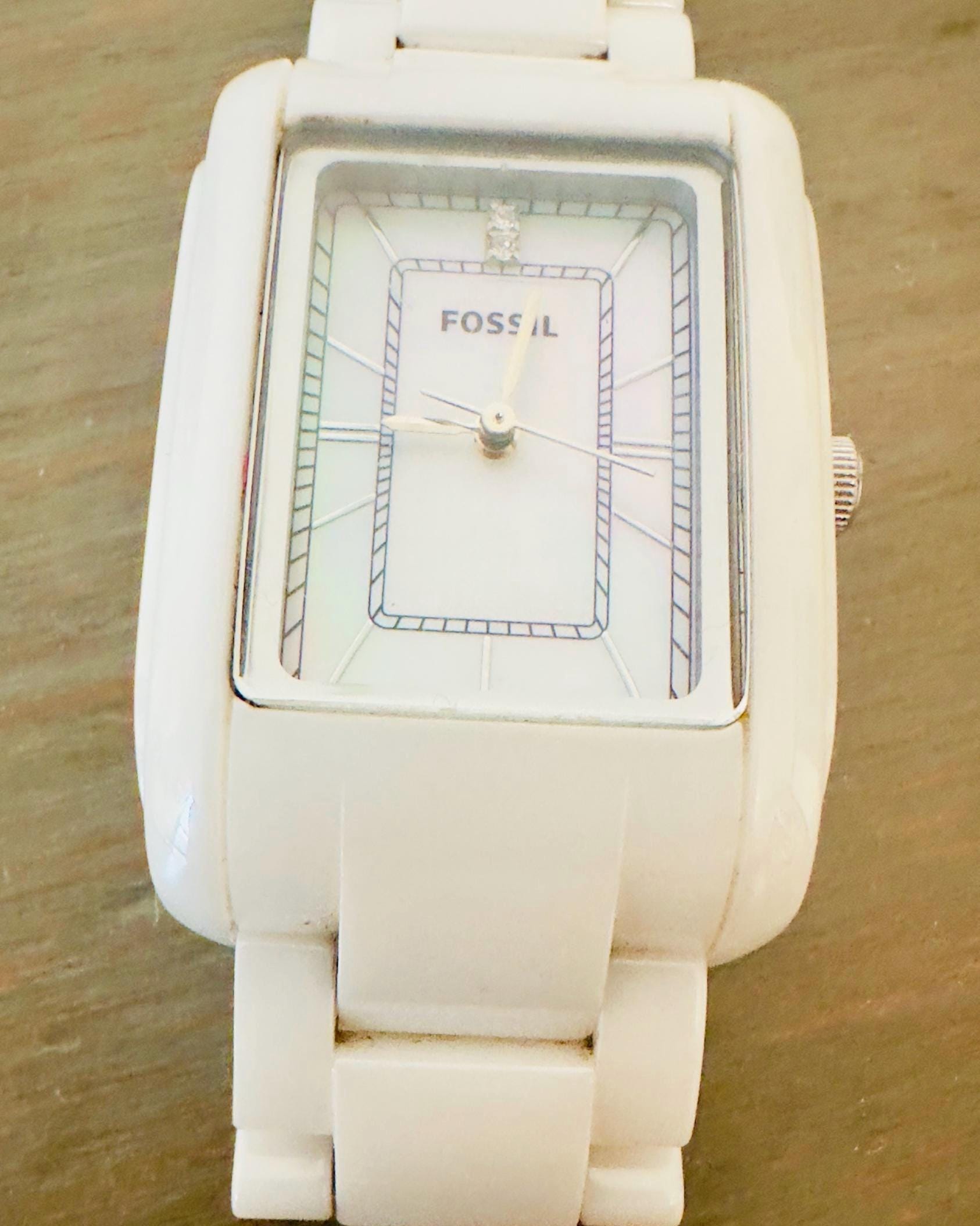 FOSSIL White Ceramic Rectangular Dial Ladies Watch CE1031 - Etsy