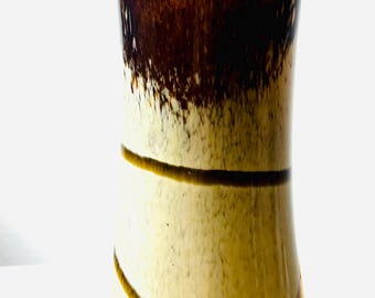 Hand Blown Swirl Art Tan & Brown Glass Vase 6.25” x 2.75" - Vintage