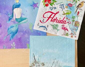 Decoupage paper napkin. Beach, Mermaids and Florida