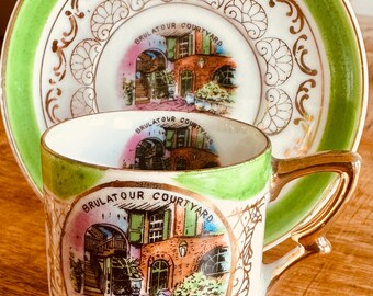 Brulatour Courtyard New Orleans - 40s Souvenir China Cup Saucer (no stand) - Vintage