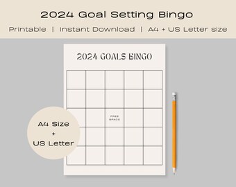 2024 Goal Setting Bingo | Instant Download, Printable, A4 Size & US Letter | Vision Board Activity, Manifest Your Goals