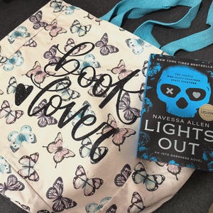 Book Lover Glitter Vinyl Tote Bag: Butterfly Design