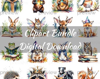 Watercolor Storybook Animal Clipart – Mystical Nursery PNG Bundle (Digital Download)