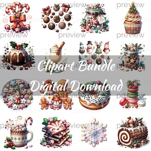 Christmas Treats Clipart, Cupcake Clipart, Christmas Png, Christmas Dessert, Christmas Sweets, Dessert Clipart, Clipart Bundle, Instant