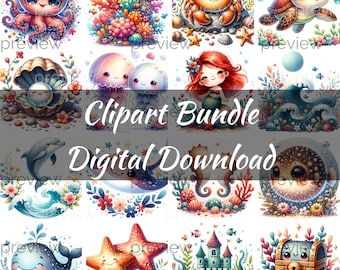 Sea Life Clipart Bundle: Underwater Nursery Decor (Digital Download)