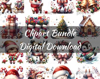 Paquete de imágenes prediseñadas navideñas: PNG festivos (descarga digital)