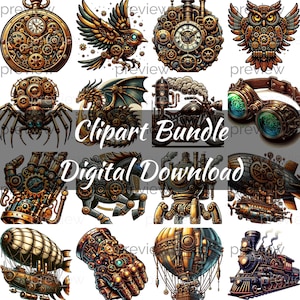 Whimsical Steampunk Png Clipart Collection for Crafters - Digital Download, Steampunk Clipart Bundle, Digital Clipart, Scrapbooking Clipart