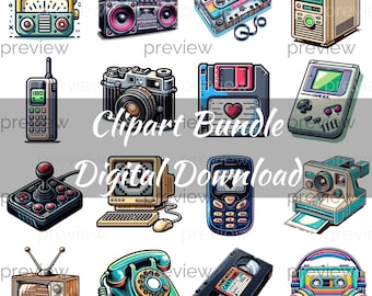 80s Retro Tech Clipart Bundle: Vintage Gadgets (Digital Download)
