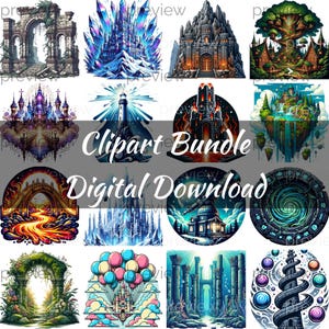 Fantasy Architecture Clipart, Fantasy Clipart, Png Bundle, Magical Clipart, Scrapbooking, Digital Art, Clip Art Bundle, Digital Download