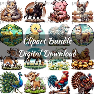 Farm Animals Clipart, Farm Animals, Farm Animals Png, Animal Clipart, Cute Farm Animals, Digital Clipart, Clipart Bundle, Digital Download