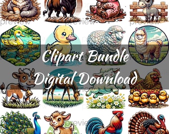 Cute Farm Animals Clipart Bundle (Digital Download)
