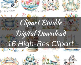 Toyland Clipart Bundle, Nursery Toys PNG (Digital Download)