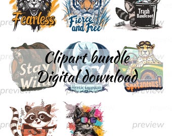 Animal Graphic T-Shirt PNG Bundle: Sublimation Designs (Digital Download)