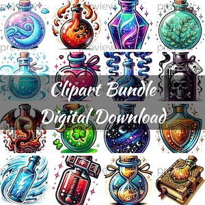 Magical Potions Clipart, Potion Bottles, Magical Clipart, Png Clipart, Digital Clipart, Downloadable Clipart, Clipart Pack, Digital Download