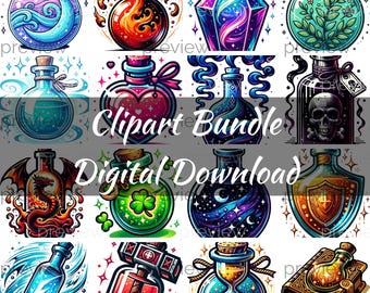 Magical Potions Clipart: Potion Bottles PNG Clipart Pack (Digital Download)