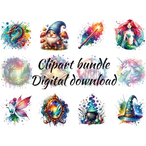 Fairytale Clipart, Watercolor Clipart, Clipart Bundle, Magical Clip Art, Instant Download, Png bundle, Digital Clipart