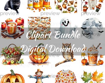 Autumn Halloween Clipart Bundle: Fall Graphics (Digital Download)