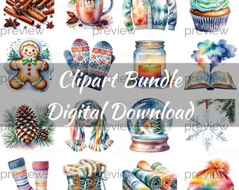 Winter Clipart Bundle – Watercolor PNG Graphics (Digital Download)