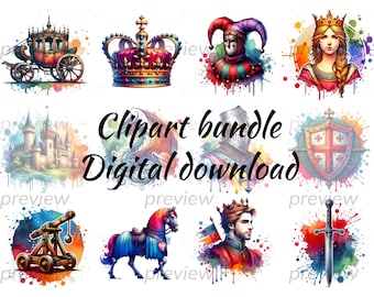 Fantasy Medieval Clipart Bundle Watercolor Digital Download