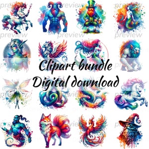 Mythical Creatures Clipart Bundle, Watercolor Clipart, Fantasy Clipart, Mythology Clipart, Fairytale Clipart, Magical, Digital Download,