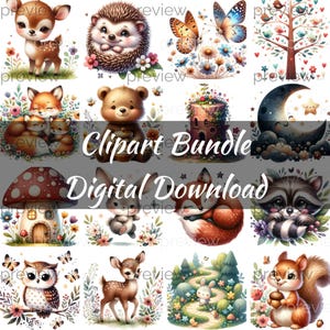 Woodland Dreams Clipart, Woodland Clipart, Forest Clipart, Animal Clipart, Woodland Nursery, Cute Woodland Png, Clipart Bundle, Digital