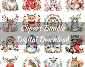 Christmas Woodland Animals Clipart Bundle – Winter Holiday Designs (Digital Download)