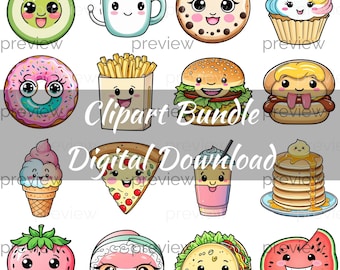 Kawaii Food Clipart Bundle – Cute PNG Stickers (Digital Download)