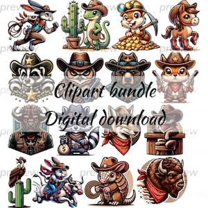 Wild West Animals Clipart, Western Clipart, Wild West Clipart, Clipart Bundle, Wild West Png, Western Graphics, Scrapbook Images, Digital