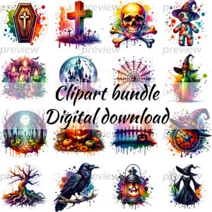Watercolor Halloween Clipart: Spooky PNG Graphics (Digital Download)