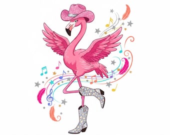 Pink Cowgirl Flamingo PNG Clipart, Western Bird Sublimation Design, Commercial Use