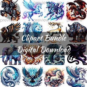 Fantasy Steeds Clipart: Mythical Creature Bundle (Digital Download)