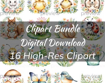 Spring Garden Animals Clipart Bundle Nursery Digital Download