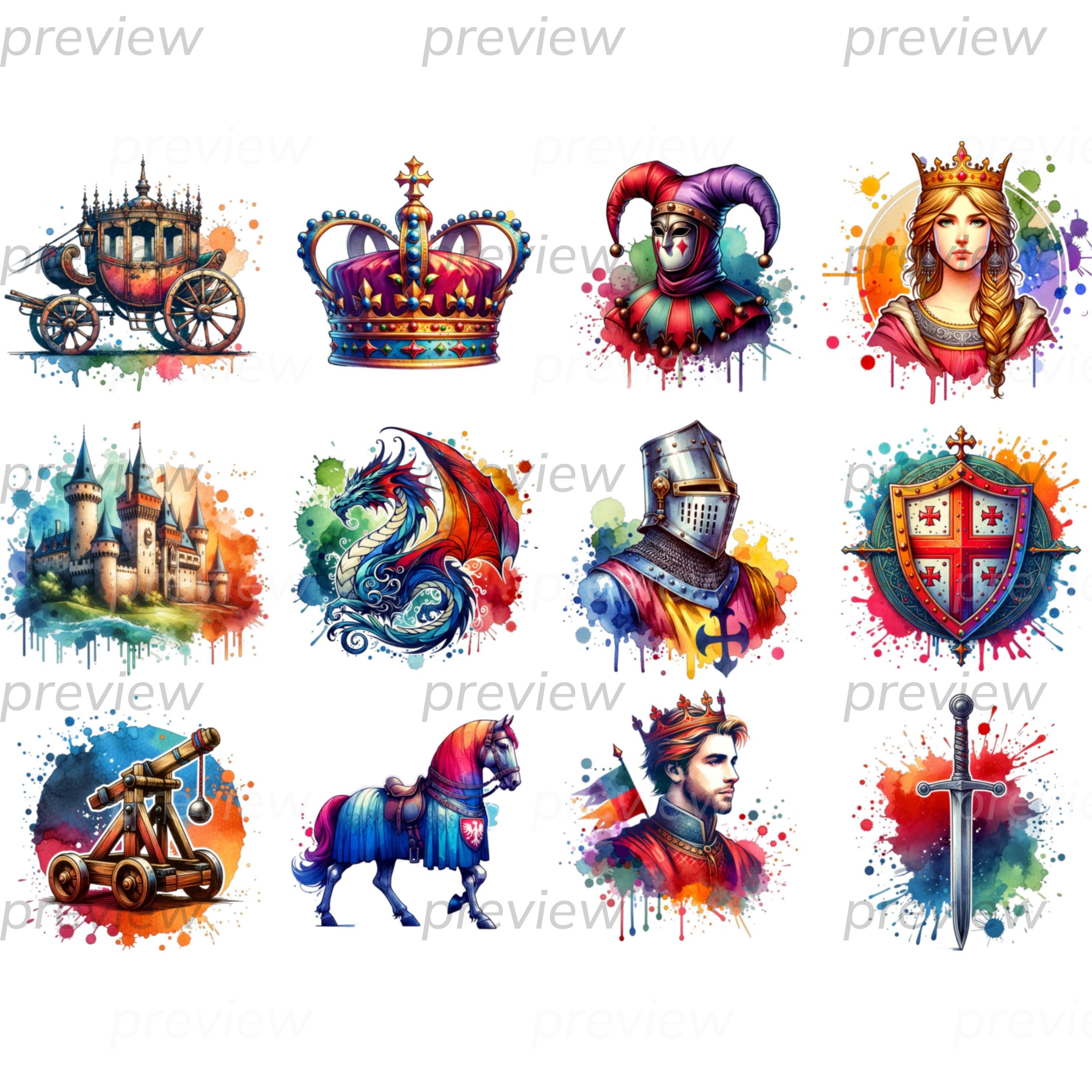 Medieval Times Clipart, Watercolor Clipart, Printable Clipart, Clipart ...