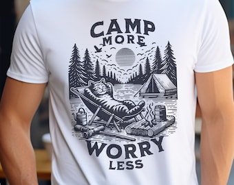 Camp More Worry Less Tee: Unisex Heavy Cotton Camping Shirt