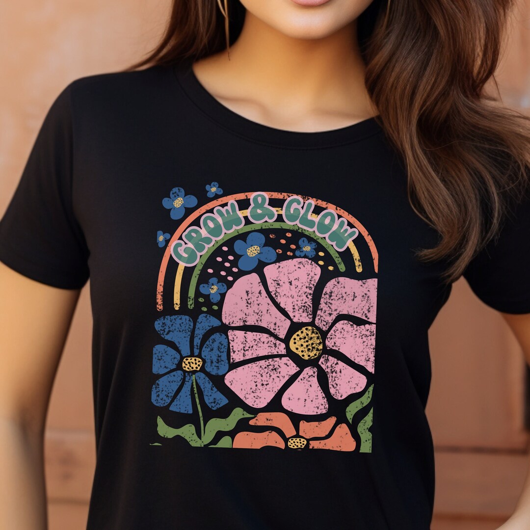Retro Wildflowers T-shirt: Boho Floral Design, Gift for Mom - Etsy