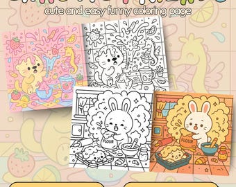 Kaotiska vänner Djärv & Enkel Söt Målarbok för Vuxna, Barn 32 Utskrivbara Sidor Kawaii Mysiga Vänner Procreate och PDF-format, Coco Wyo