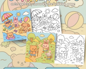 Summer Buds Bold & Easy Cute Coloring Book for Adults and Kids 32 Printable Pages Kawaii Cozy Friends Procreate and PDF Format, Coco Wyo