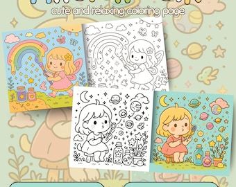 Magical girl Bold & Easy Cute Coloring Book for Adults, Kids 32 Printable Pages Kawaii Cozy Friends Procreate and PDF Format, Coco Wyo