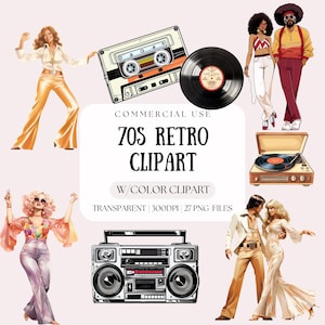 Hippie 70s Clipart | Retro Png Bundle Cartoon Characters | 70s Png | Disco 70s Png | Retro Disco Clipart | Good Vibes