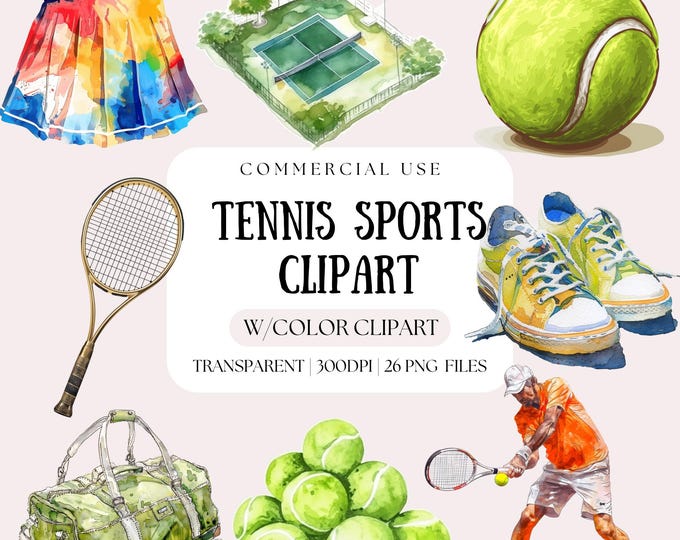 Watercolor Tennis Ball Clipart PNG Tennis Racket Blue Net Tennis Ball ...