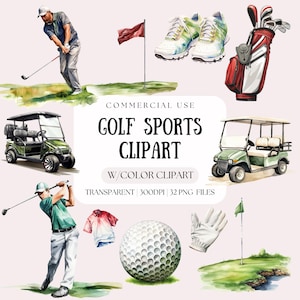 Golfer Clipart Bundle | Golf Ball Png | Green Png | Golf Ball | Golf Club Png | Watercolor Golf Clipart | Golf Png | Commercial Use