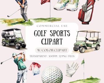 Golfer Clipart Bundle | Golf Ball Png | Green Png | Golf Ball | Golf Club Png | Watercolor Golf Clipart | Golf Png | Commercial Use