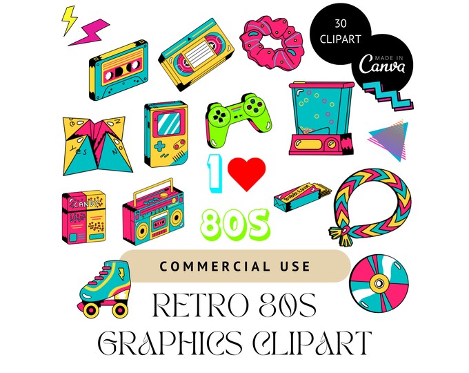 Retro 80s SVG Bundle Neon Eighties Clipart Vintage Vector Designs ...
