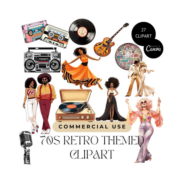 Hippie 70s Clipart | Retro Png Bundle Cartoon Characters | 70s Png | Disco 70s Png | Retro Disco Clipart | Good Vibes