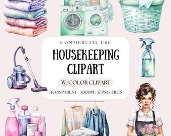 Housekeeping Clipart Set | Cleaning & Laundry Graphics (Instant Download)