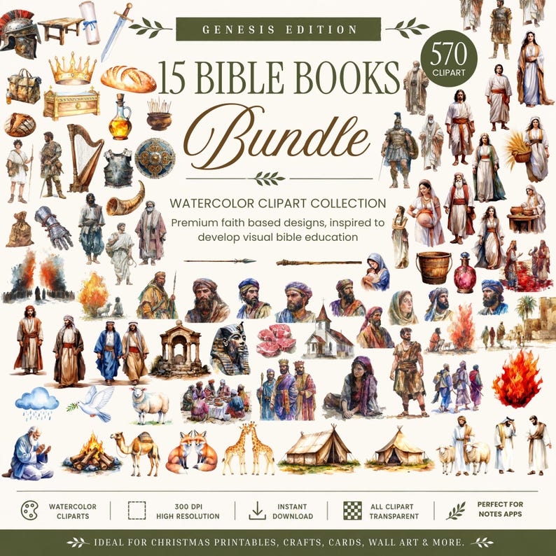 Bible Clipart Bundle | Watercolor Christian Illustrations (digital ...