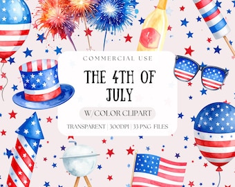 4th of July Clipart | Watercolor Patriotic USA Graphics (Digital Download)