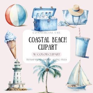 Coastal Beach Clipart | Summer Clipart |Nautical Clipart | Vacation Clipart | Coastal Decor | Tropical PNG | Beach Images