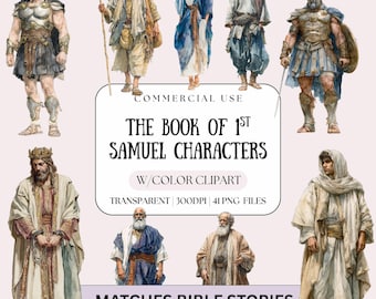 Watercolor Bible Characters Clipart: 1 Samuel Stories (Digital Download, 41 PNGs)