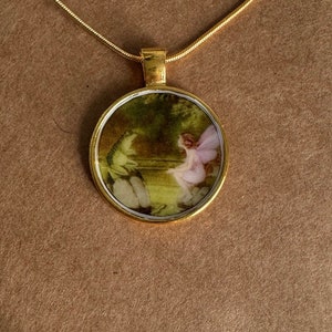 Gold color Fairy Print  Epoxy Necklace Handmade Gift Woman Girl Cottage core Birthday Look Jewelry y2k